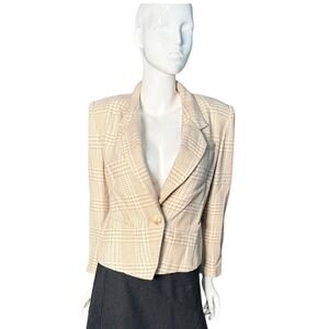 Sweet Suit Petite Women's Beige Plaid Blazer Jacket Size 8 Single Button